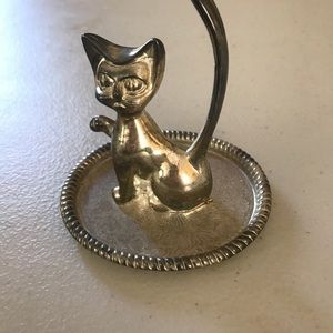 Vintage 70's Cat Ring Holder Trinket Silver Plated